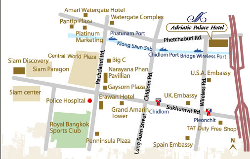 แผนที่โรงแรมอะเดรียติค พาเลซ กรุงเทพ